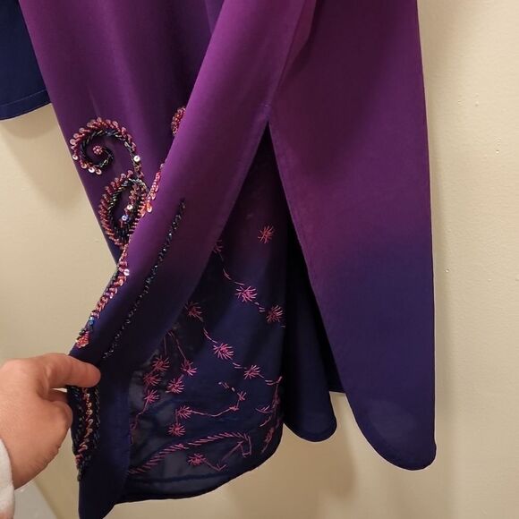 SHAAN Tunic/Dress‎ Style Top Beautiful Beading,Side Slits, Ombre Fade - Picture 5 of 10